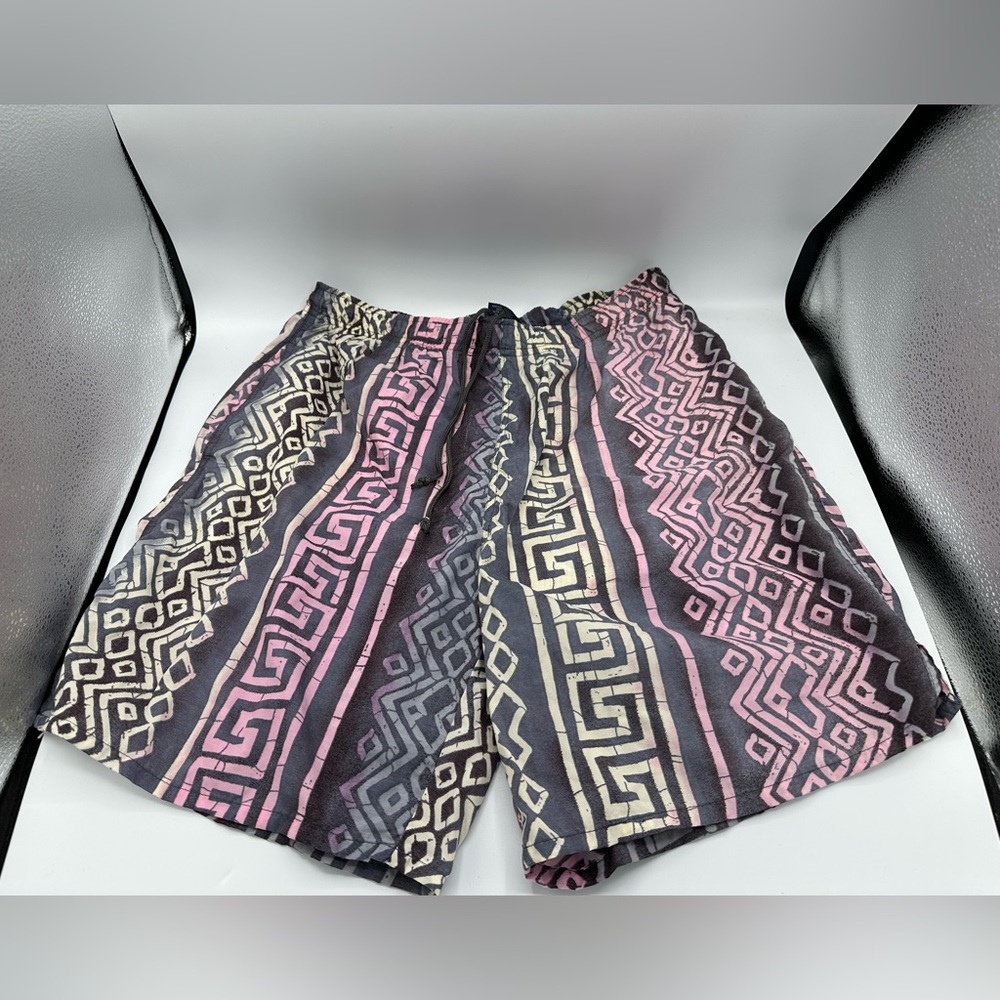 Vintage Merino Blue Swim Trunks Mens Large Multicolor Aztec Print Mesh
